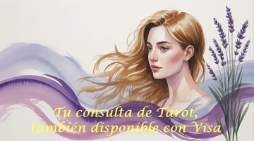 Tu consulta de Tarot también disponible con Visa Consulta de tarot disponible con pago Visa, ilustración femenina de estilo esotérico