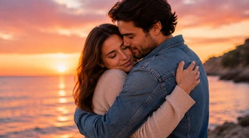 Pareja reconciliándose abrazada después de una ruptura sentimental