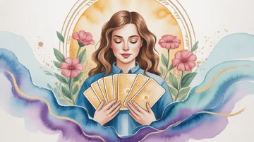 Tarotista con Visa – Consulta directa con vidente profesional Ilustración de una tarotista profesional sosteniendo cartas, símbolo de consulta directa de tarotista con Visa y videncia personal